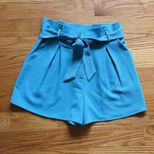 Powder blue high waisted shorts with tie